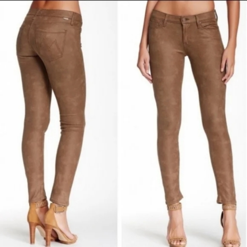 MOTHER The Looker Faux Suede Crackle Tan Low Rise Skinny Pants 27 EUC
